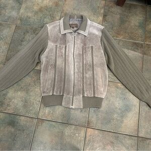 vintage Gray Suede & knit Bomber Jacket coat